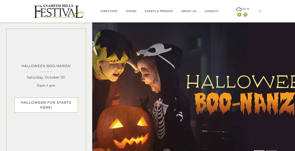 Homepage of the Anaheim Hills Festival Shopping Center website