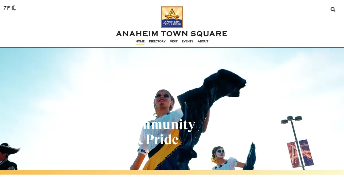 Homepage of the Anaheim Town Square website