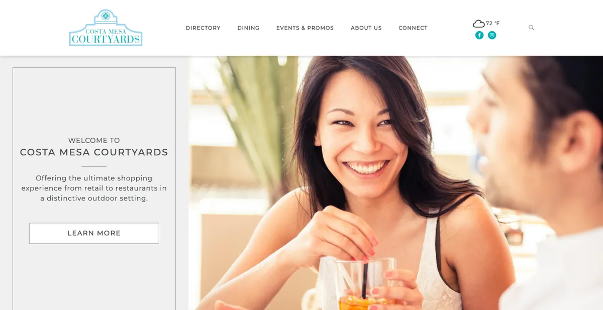 Homepage of the Costa Mesa Courtyards website