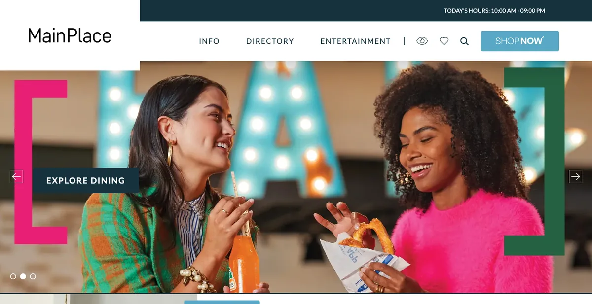 Homepage of the MainPlace Mall website