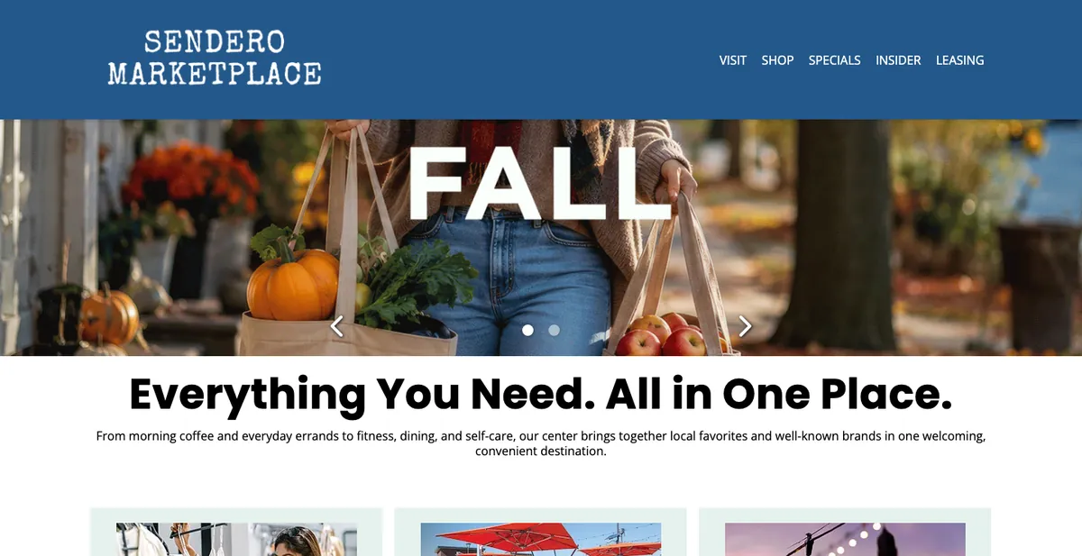 Homepage of the Sendero Marketplace website