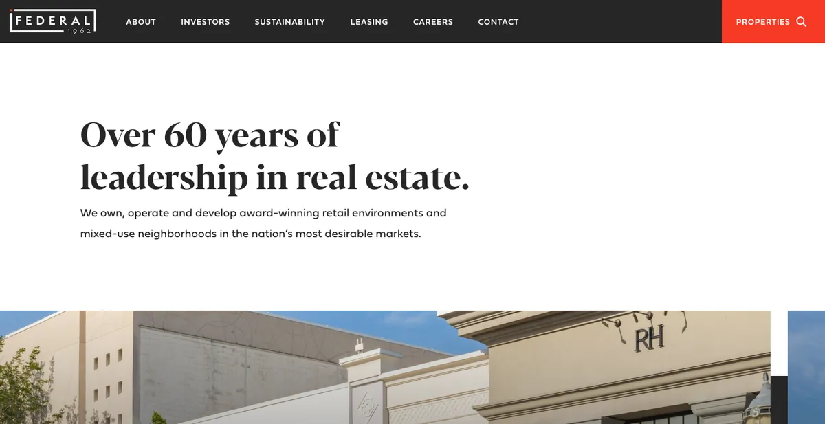 Homepage of the Federal Realty website