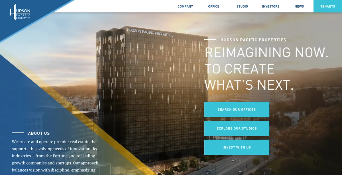 Homepage of the Hudson Pacific Properties website