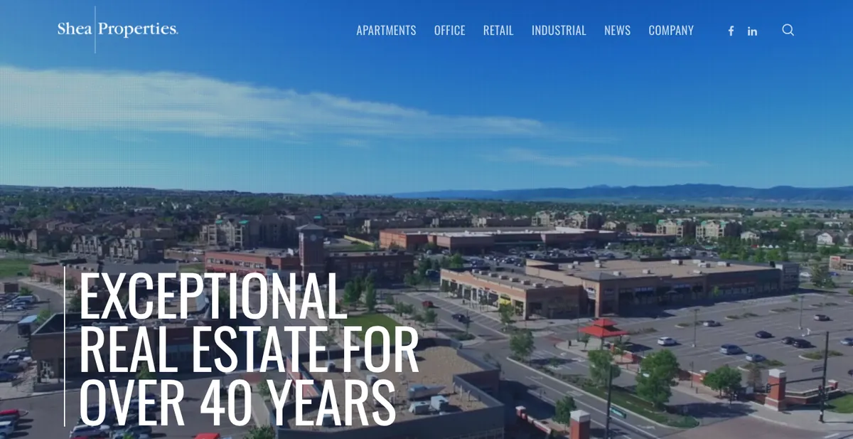 Homepage of the Shea Properties website