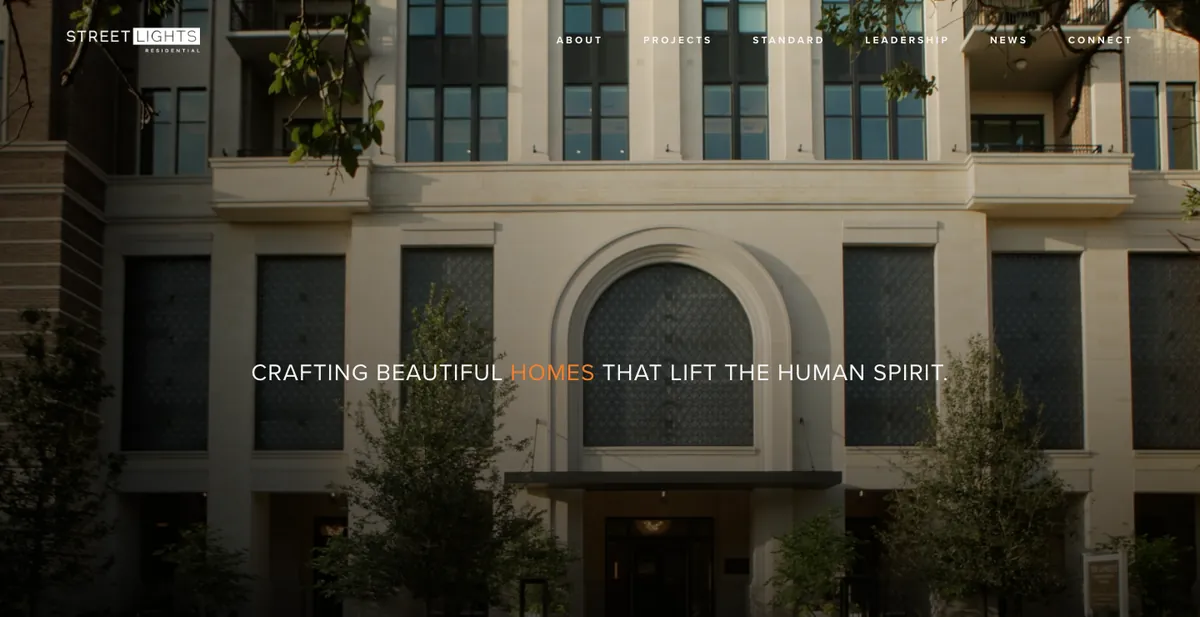 Homepage of the StreetLights Residential website