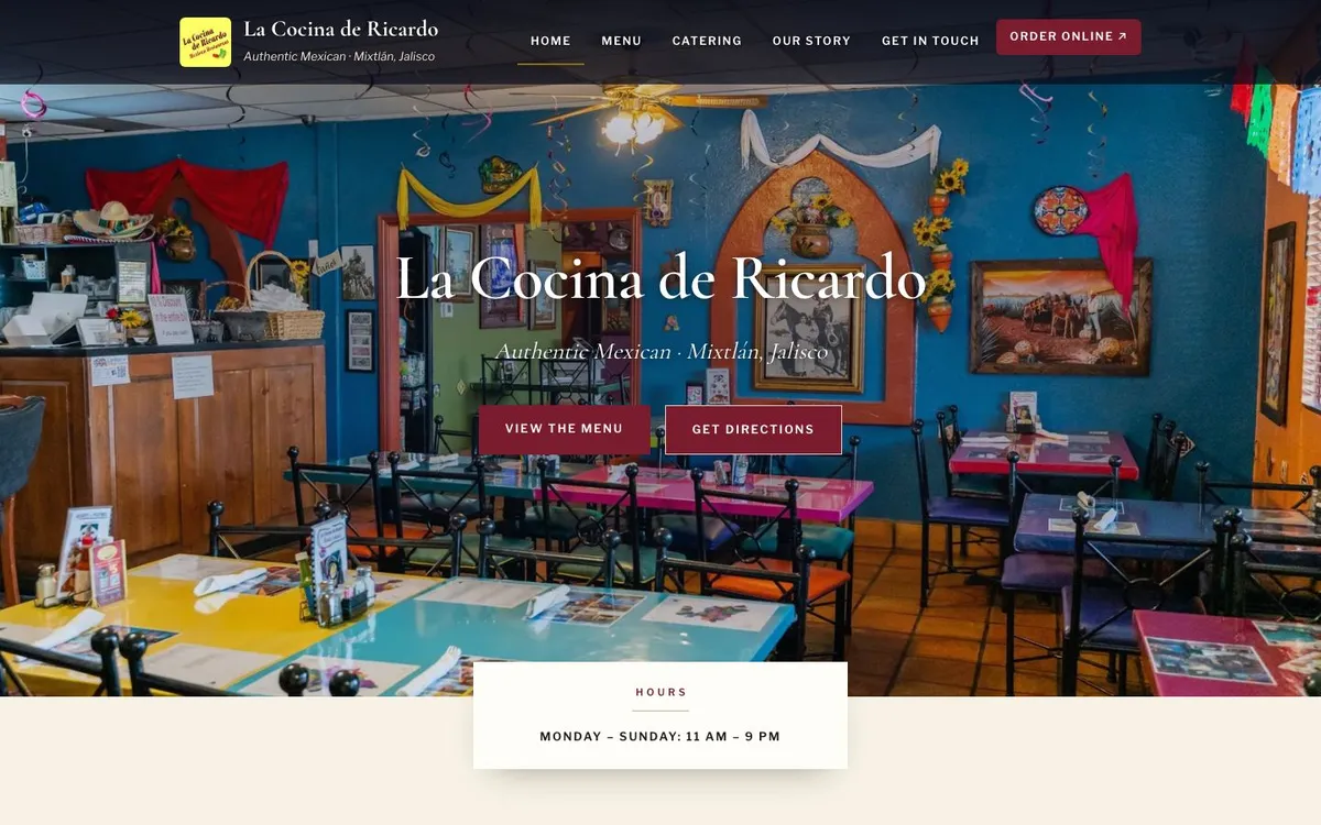 Homepage of the La Cocina de Ricardo website