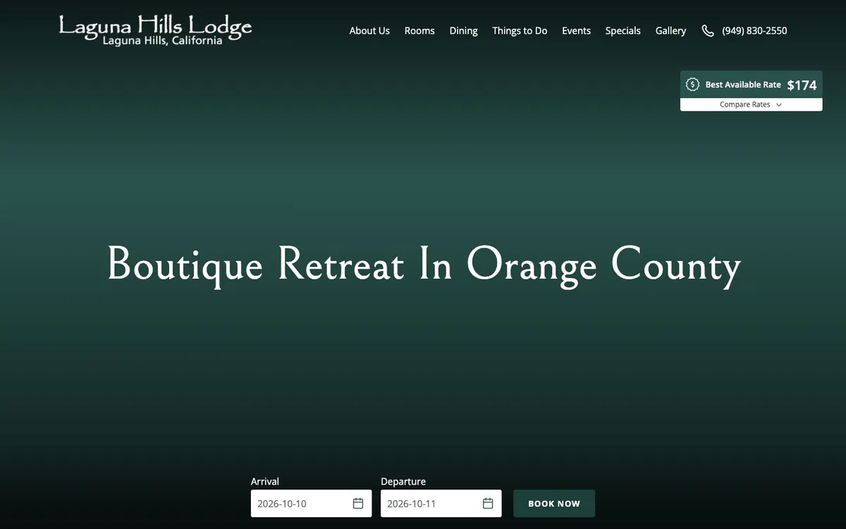 Homepage of the Laguna Hills Lodge website