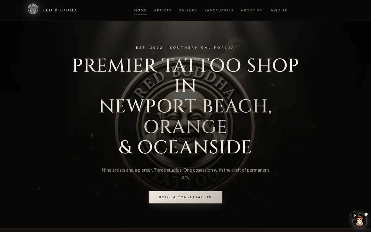 Homepage of the Red Buddha Tattoo website