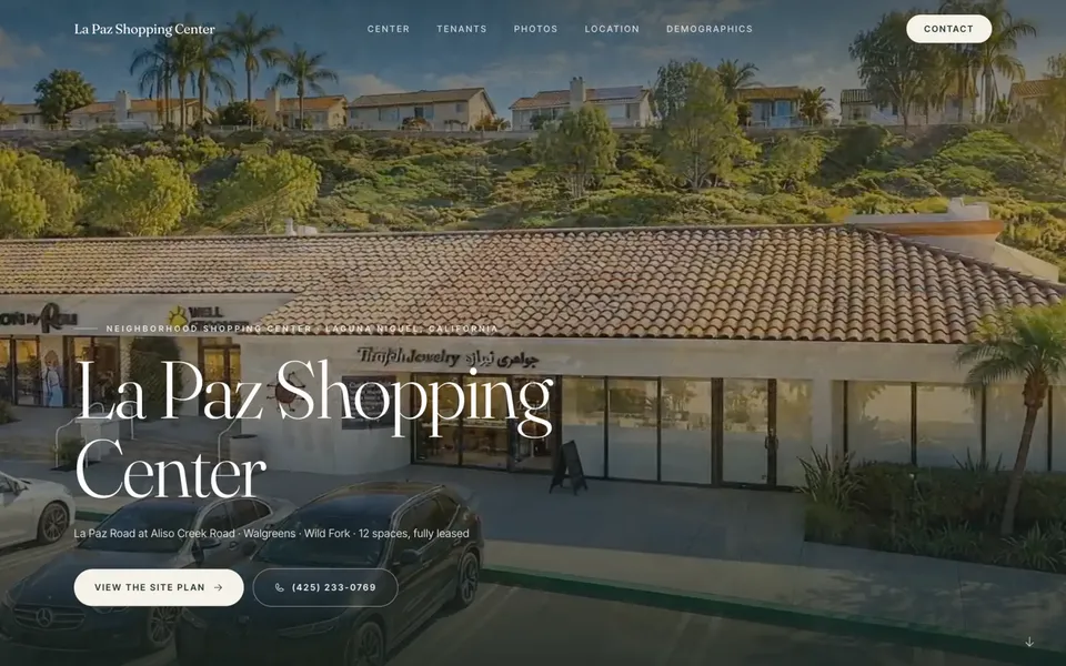 The La Paz Shopping Center page with its site plan