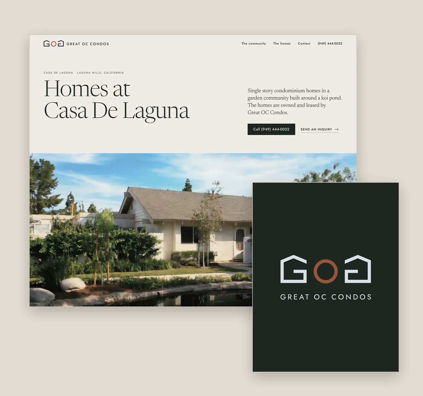 Great OC Condos website, with the identity on pine