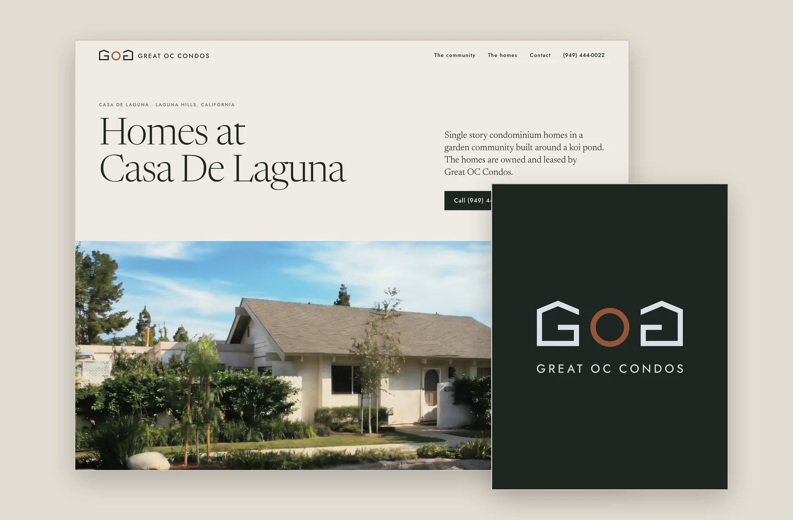 Great OC Condos website, with the identity on pine