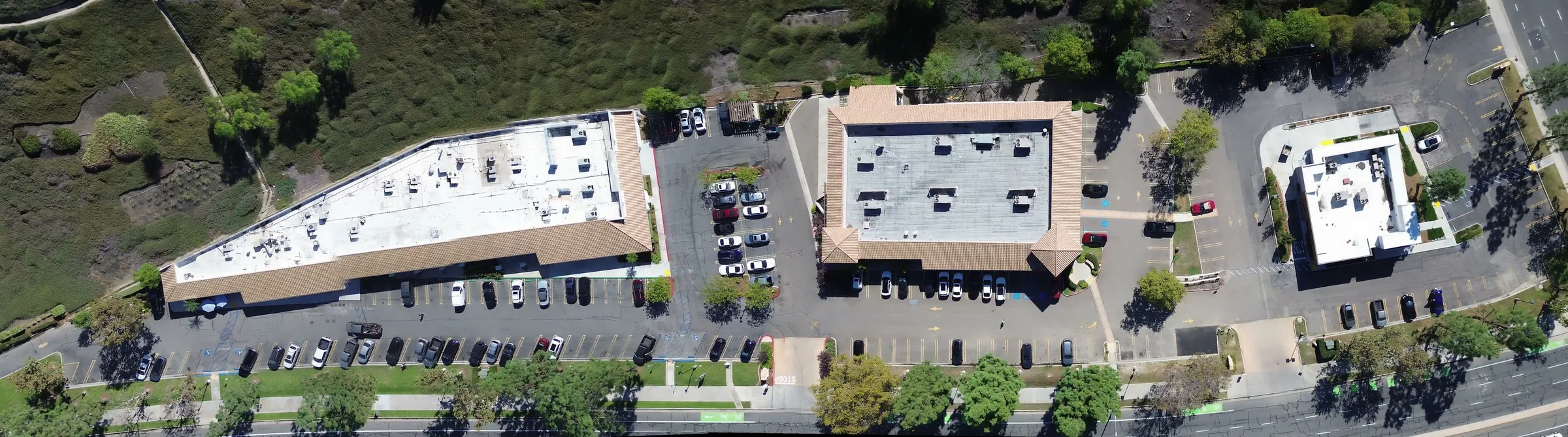 Stitched overhead of La Paz Shopping Center before retouching