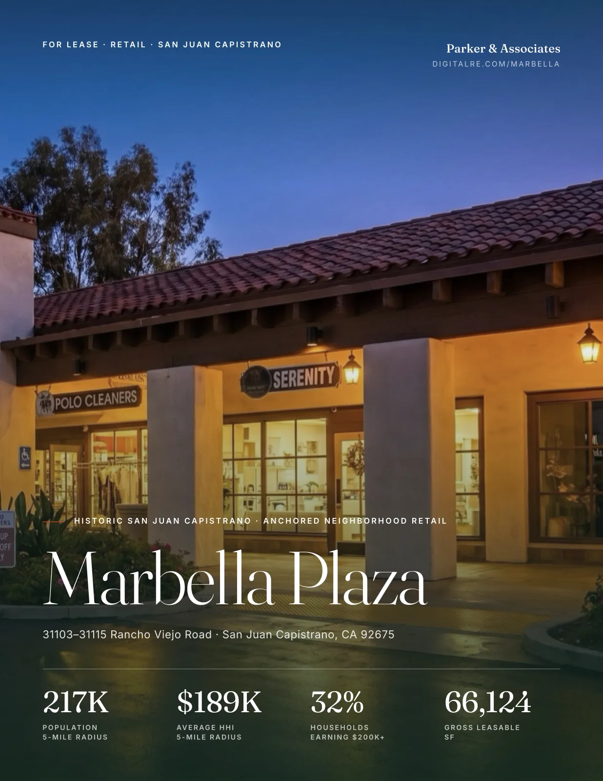 Marbella Plaza leasing flyer cover