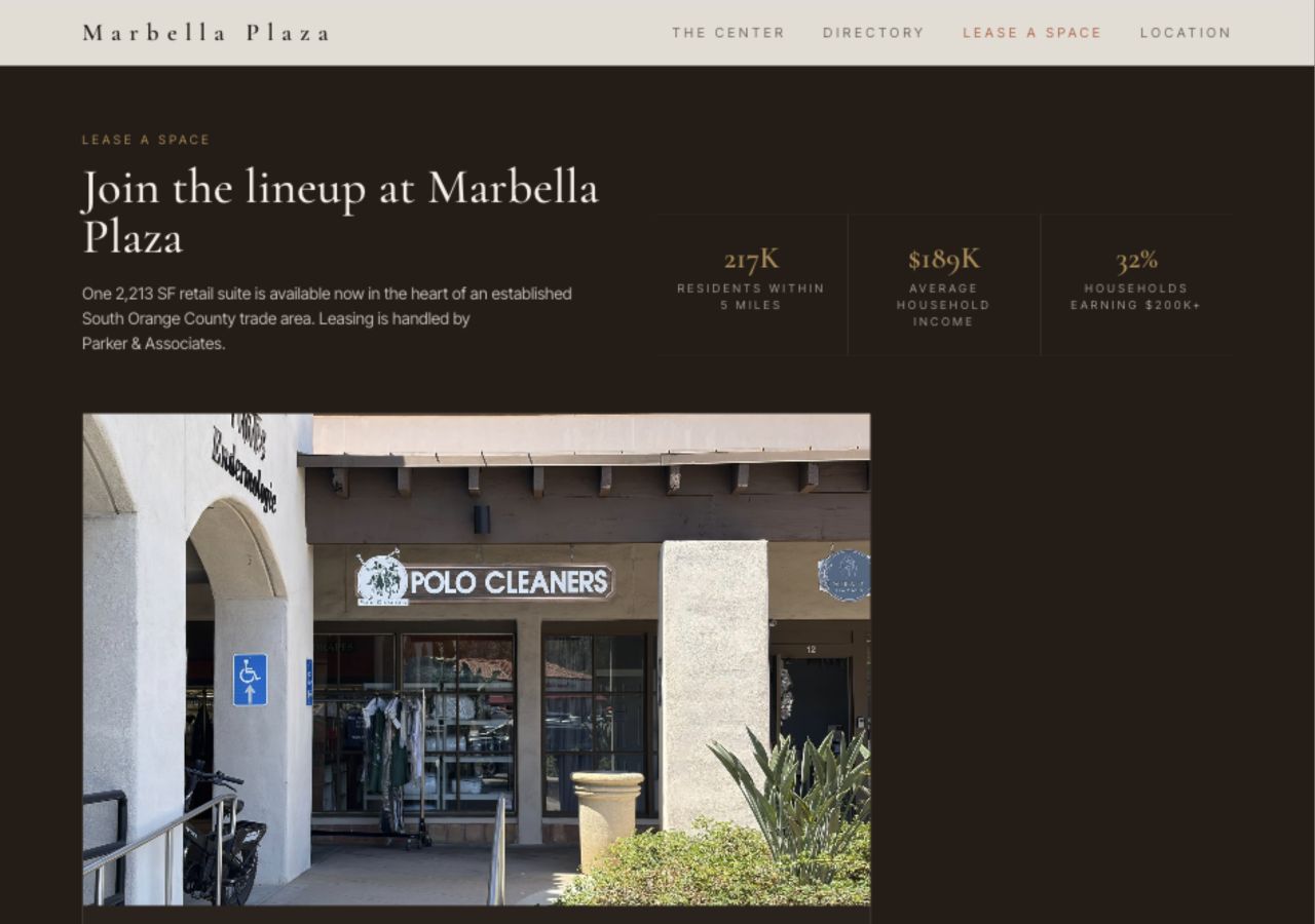 Marbella Plaza website leasing section