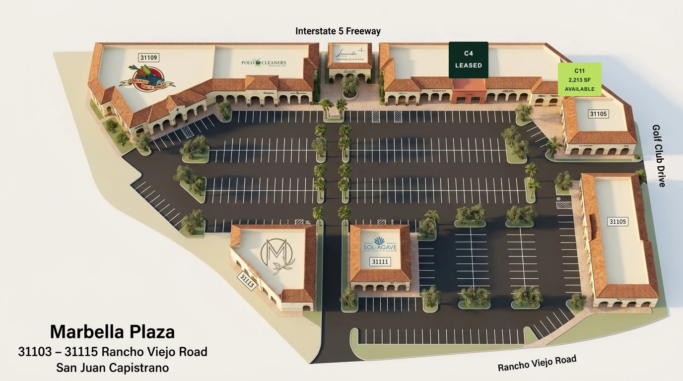 Marbella Plaza site plan with Suites C4 and C11 highlighted as available