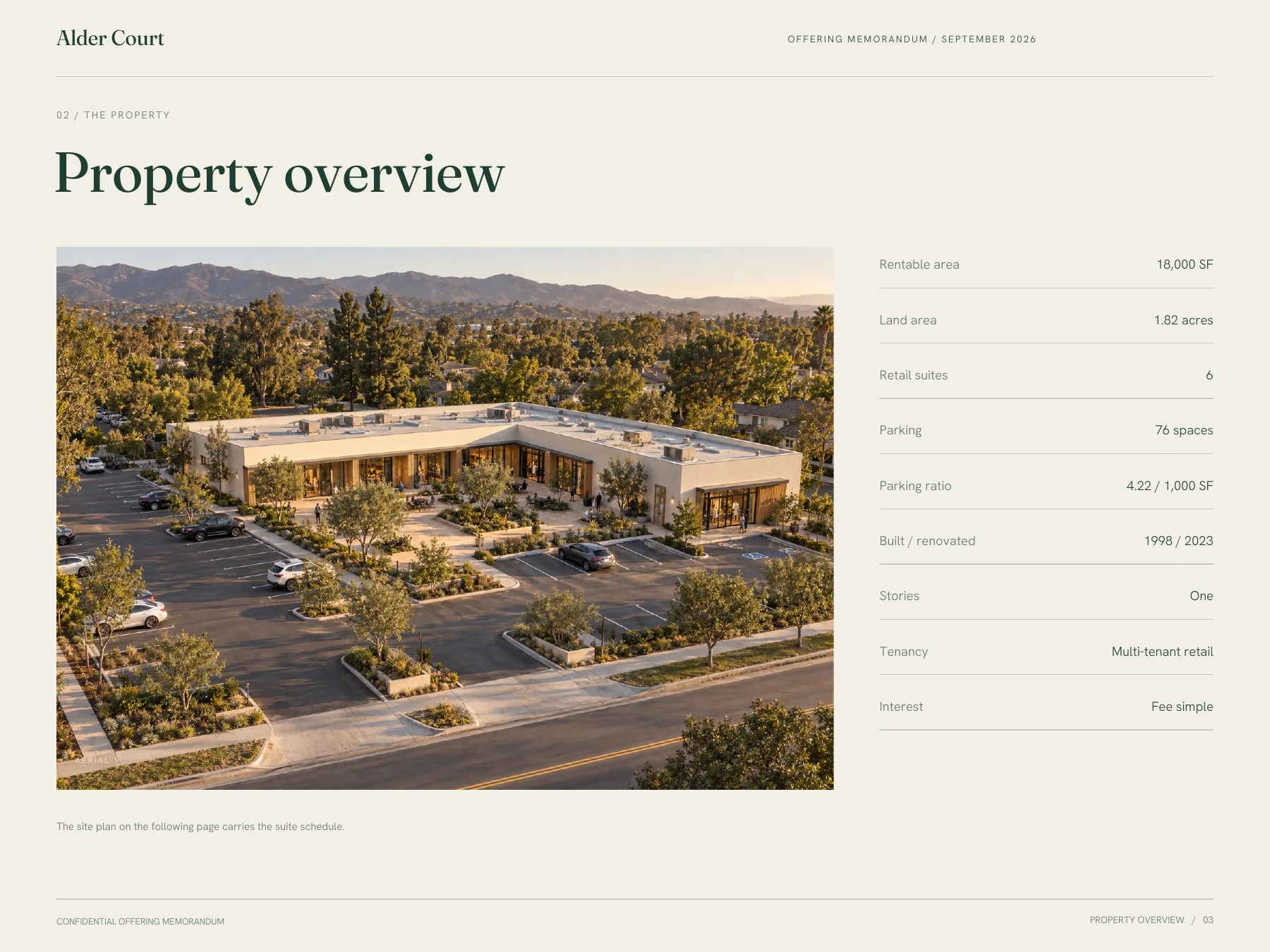 Alder Court sample offering memorandum, page 3: Property overview