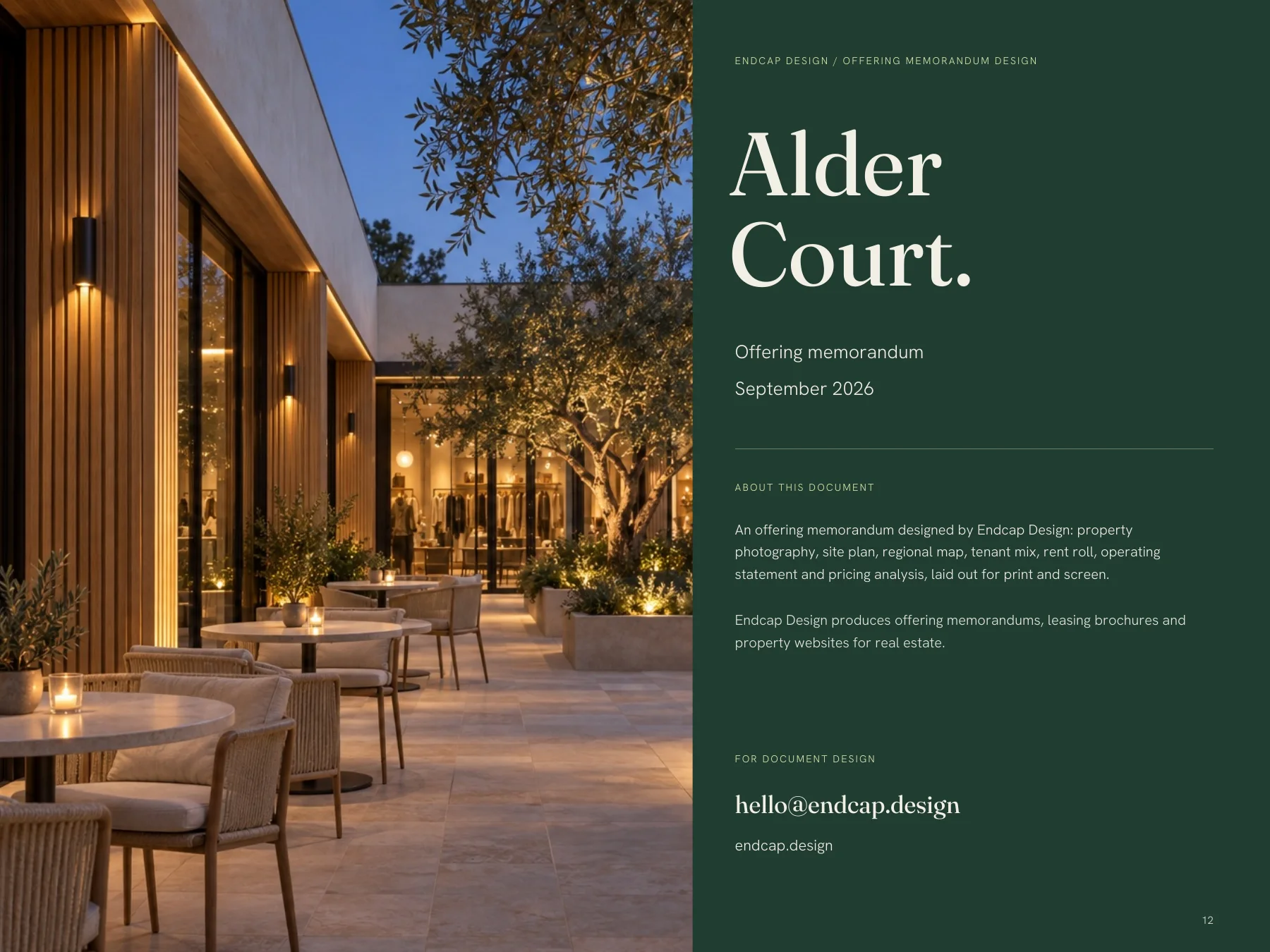 Alder Court sample offering memorandum, page 12: Contact